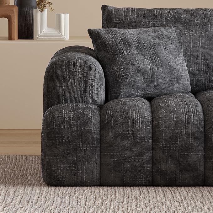 108 Cloud Sectional Couches for Living Room Boneless L-Shaped Sofa with Pillow 3 Seater Modular Sectional Sofa (Dark Grey)