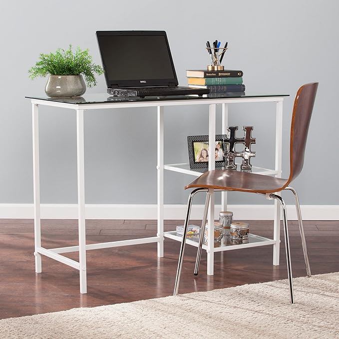 SEI Furniture Layton Metal/Glass Student Desk White