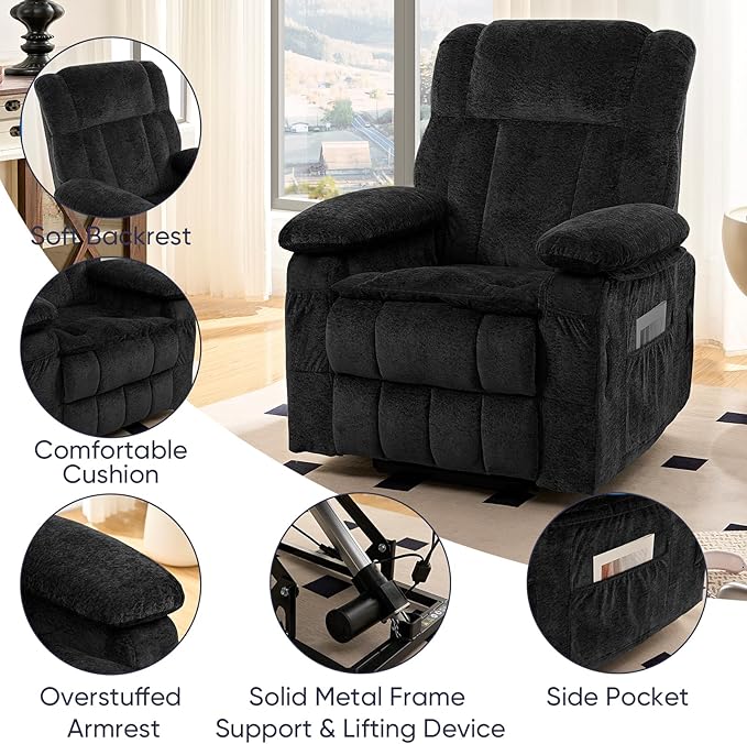 ijuicy Dual Motor Recliner ChairElectric Lift Reclining Lounge Chair with Lumbar Heating and Vibrating Massage for SeniorsAdjustable Reclining Electric Massage ChairBlack