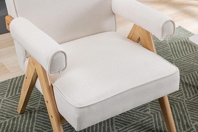 Leisure Chair with Solid Wood Armrest and Feet Mid-Century Modern Accent Chair for Living Room Bedroom Studio Chair