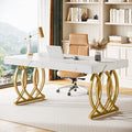 Tribesigns 63-Inch Executive Desk Modern Office Computer Desk with Stylish Gold Legs Rectangular Workstation for Home Office Small Conference Table for Meeting Room (White &amp Gold)