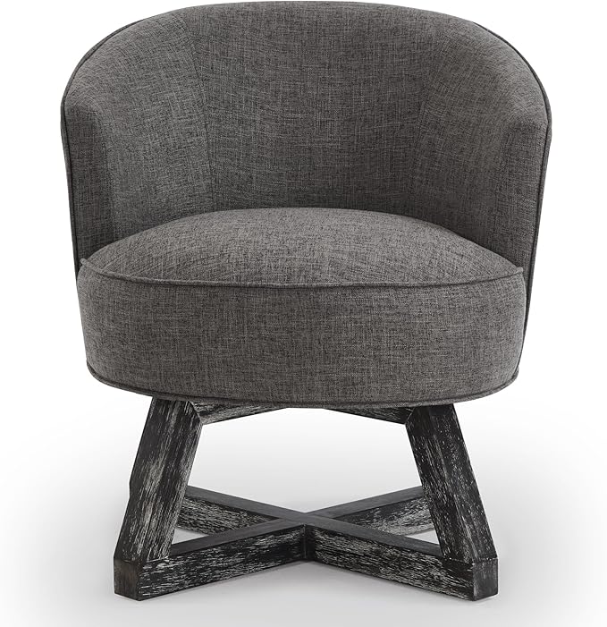 Swivel Chair with Cross-Shaped Wooden BaseLounge Chair with Solid Wood Legs 360°Freely Swivel Chair Classic Linen Fabric for Living Room Bedroom Office Dresser -Dark Gray