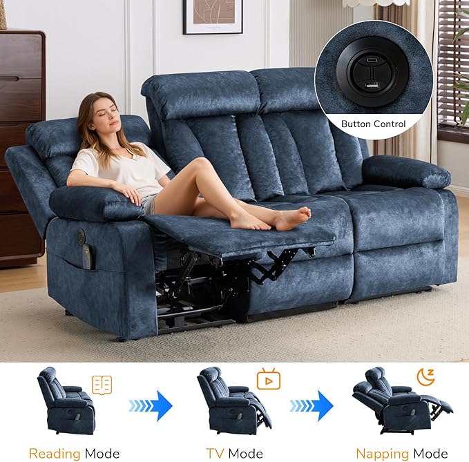 Power Recliner Sofa with Drop Down Table Heat &amp Massage Reclining Sofa Couch with Cup Holders USB &amp Type-C Ports Recliner Couch for Living Room RV Office Apartment