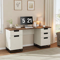 GarveeHome Farmhouse Executive Desk White Home Office Desk with File Drawer and Storage Cabinet 59 Computer Desks Wood Writing Desks for Bedroom Home Office White+Vintage/Black