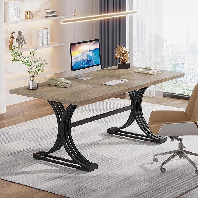 Tribesigns 63 Large Office Desk Modern Executive Desks with Stylish Legs Wood Computer Desk Business Furniture Work Desk for Home Office (Grey and Black)