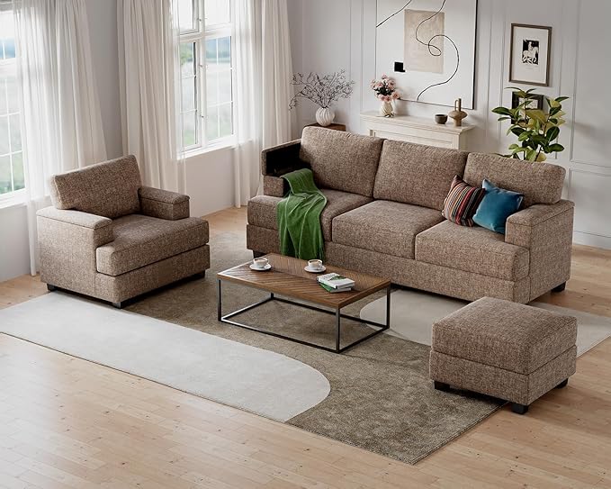 Sectional Couch Sofa with Armrest Organizer85 L Shaped Couch with OttomanVelvet Convertible Couches for Living RoomSofas Set with Single Chair for BedroomHome FurnitureBrown