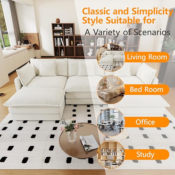 healthomse Modular Sectional Sofa for Living RoomU Shaped Couch 5 Seater Convertible Sectional Couch with 2 OttomanChenille (Beige 146.5Inch-U Shape)