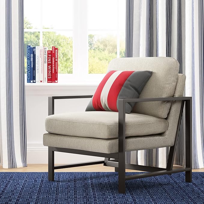 Tommy Hilfiger Russell Bronze Metal Frame Accent Chair Linen