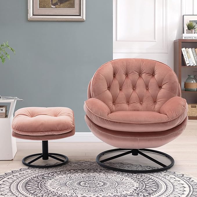 Accent Chair TV Chair Living Room Chair Pink Sofa with Ottoman