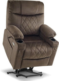 MCombo Small Size Triple Motor Power Lift Recliner Chair Sofa with Massage and Dual Heating Adjustable Headrest for Elderly People Petite USB Ports Extended Footrest Fabric 7222 (Coffee)