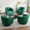 Swivel Barrel Accent Chair Comfy Modern Upholstered Round Faux Leather Arm Chair for Living Room Bedroom（Green Set of 4