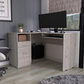 Light Grey L-Shaped Desk with 2 Drawers &amp Shelf - Spacious Work &amp Storage Space - Modern &amp Stylish Home Office