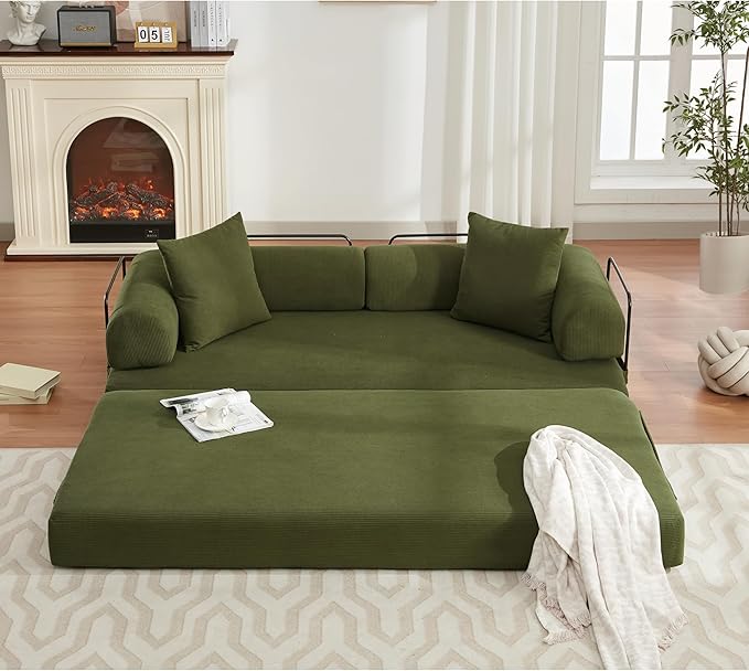 MYFUNSHOP Sleeper Sofa Bed4-in-1 Convertible Folding Boneless CouchFoldable Love Seat with Pillow Corduroy Floor Futon Couch for Living RoomBedroomLounge Studio