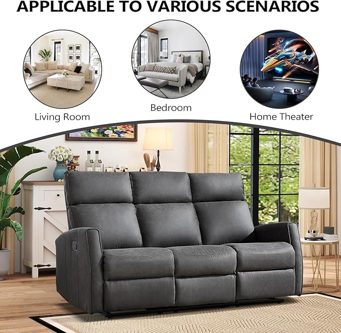 EBELLO Manual Reclining Couch Set for Living Room Wall-Hugger Reclining Living Room Furniture Set Included 2-Seater Recliner Chair and 3-Seat Reclining Sofa Couches for Home and Office Grey