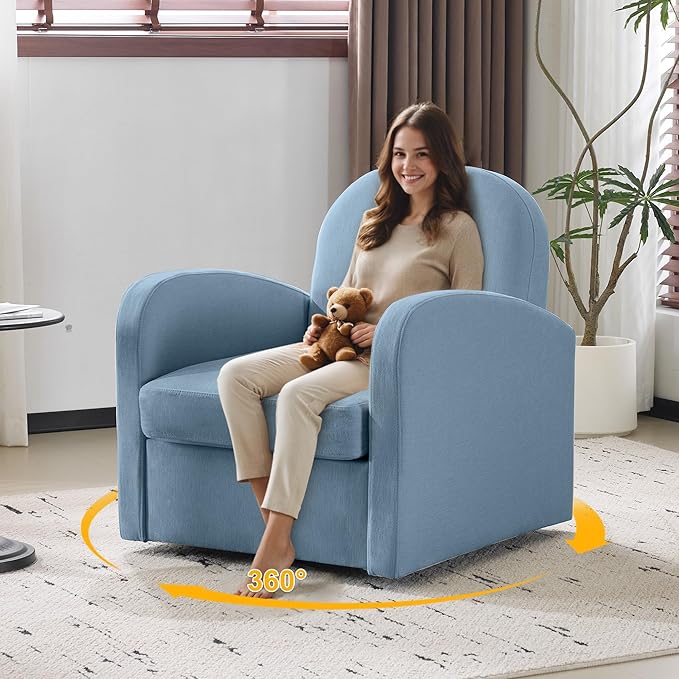 MELLCOM Oversized Swivel Accent Chair with Hidden Storage Comfy Chenille Fabric Upholstered Leisure Armchair with Lumbar Pillow and Side Pocket for Living Room Bedroom Reception Room and Office