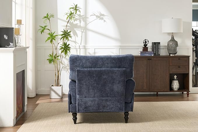 51'' Chaise Lounge Chair Indoor Accent Upholstered Reading Side Armchair Comfy Leisure Sleeper Sofa Chair Chenille Recliner Arm Chairs for Living Room &amp Bedroom Easy Assembly (Blue) | Modern