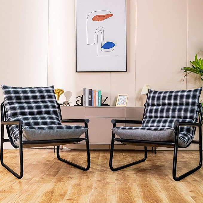 Accent Chair with Arms Living Room Chair with Cushion Comfy Chairs Padded Patio Leisure Lounge Chair Sturdy Comfy for Reading Nook &amp Bedroom 200Lbs Capacity(Black 2)