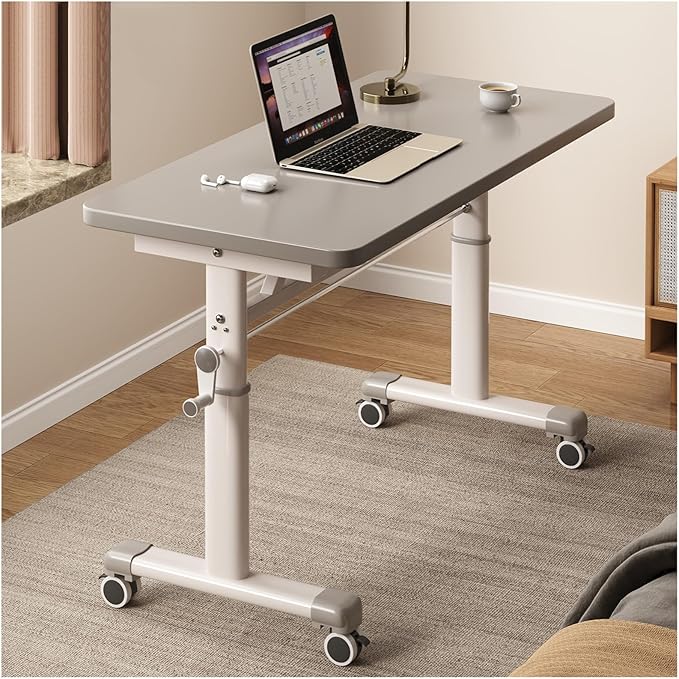 Manual Adjustable Desk Standing Desk Study Table Gaming Desks Movable Writing Table Computer Desks for Home Office Workstation Multifunctional Bedside Table(Gray80cm/31.49in)