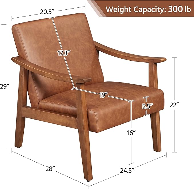 Yaheetech PU Leather Accent Chair Mid-Century Modern Armchair with Solid Wood Legs Reading Leisure Chair for Living Room Bedroom Waiting Room Light Brown Set of 2