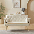 KEIKI 55 Velvet Loveseats Sleeper Sofa with 2 Arm Pocket and 4 Solid Metal Legs Modern Style 2-Seater Couch with Tufted Back and Seat Easy Assembly for Apartment Living Room and Bedroom White