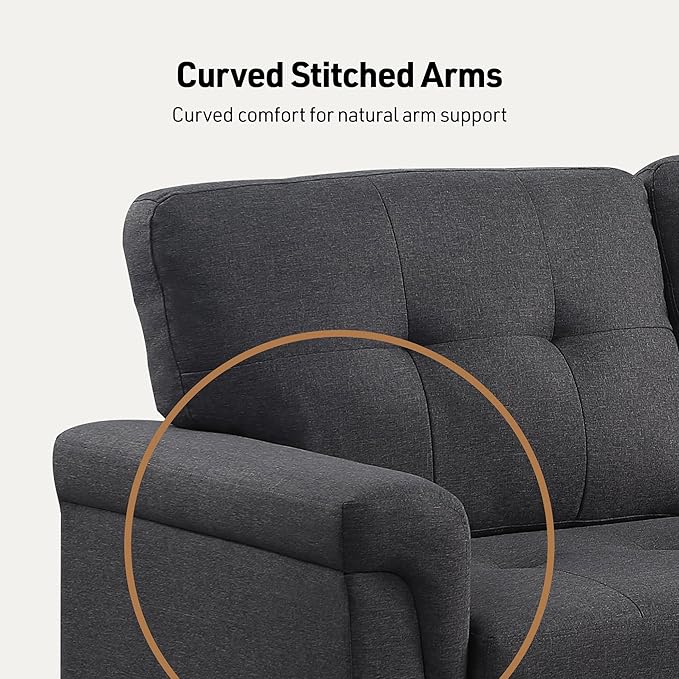 Lilola Home Convertible Sectional Sleeper Sofa Bed 84 Inch L Shaped Couch with Pull Out Bed Storage Chaise Removable Back Cushions for Living Room Office Linen Fabric Dark Gray