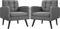 Yaheetech Mid-Century Accent Chairs Modern Upholstered Living Room Chair Cozy Armchair Button Tufted Back and Wood Legs for Bedroom/Office/Cafe Set of 2 Gray