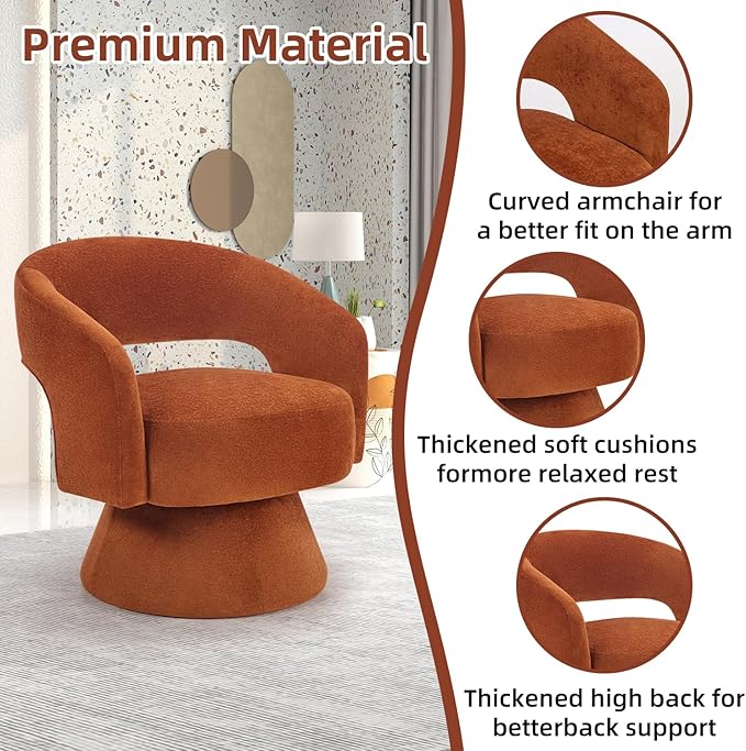 INZOY Swivel Barrel Chair Set of 2 Swivel Accent Chair with Thickened Soft Cushion Modern Chair with Velvet Comfy Round Accent Chair for Living Room Bedroom Orange