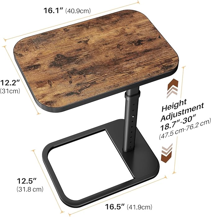 Adjustable Height TV Tray Table with Bumper Rounded Corner Design &amp Flip-top Side Table for Bedroom Living Room Bathroom and Study End Table for Eating Dinner or Laptop Brown