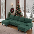 VINGLI 110' U-Shaped Sectional Couch with Two Chaise Affordable Small Sofa with 4 Seats Chenille Fabric Comfy Couches for Living Room Dark Green