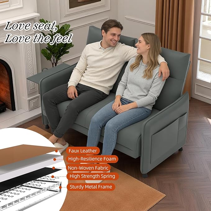 Faux Leather Sectional Couches for Living Room 3 Piece Loveseat and Chair Set with Flip Up Tray Tables Side Pockets Modern Modular Sectional Sofa for Office2-Seat+1-Seat+1-SeatGray