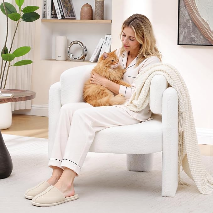 Accent Chairs Set of 2 Modern Sherpa Barrel Chairs Upholstered Living Room Chairs with 3 Legs Comfy Armchair Reading Side Chair for Bedroom Office Apartment White