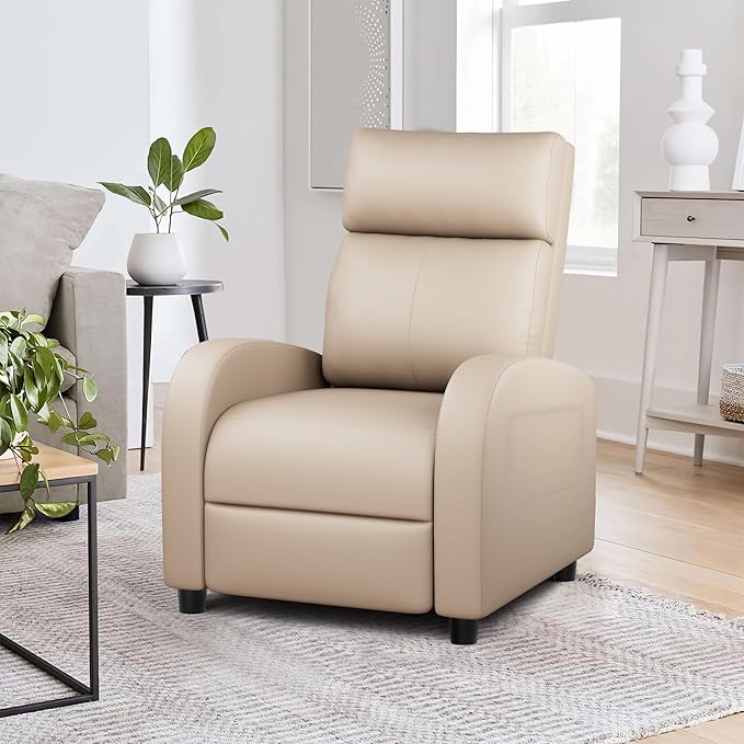 JUMMICO Recliner Chair Adjustable Home Theater Single Recliner Sofa Furniture with Thick Seat Cushion and Backrest Modern Living Room Recliners (Leather Beige)