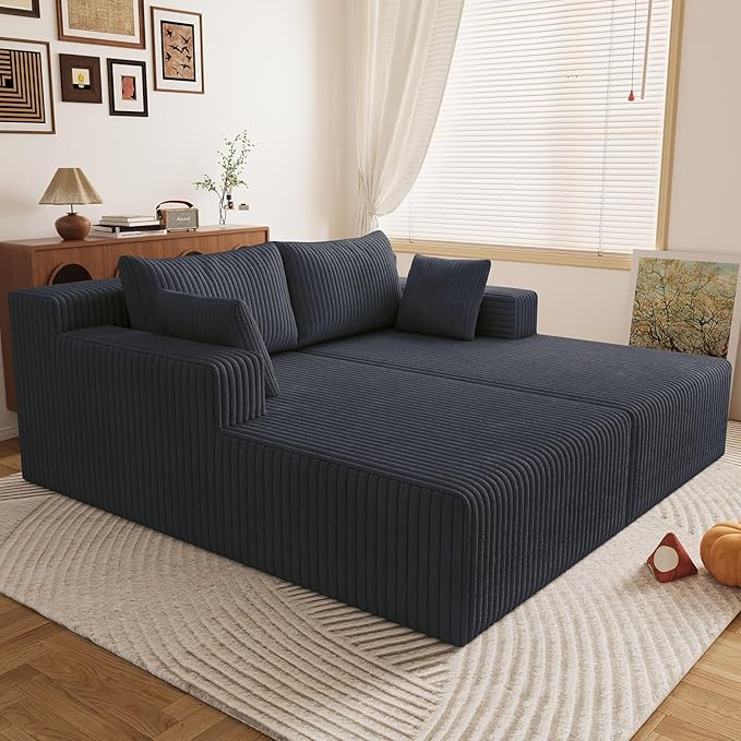 71 Oversized Chaise Lounge ChairSectional Double Lounge Chaise with PillowsUpholstered Corduroy Boneless Lounge ChairFluffy Modern Loveseat Sleeper Sofa for Living Room Bedroom(Dark Grey)