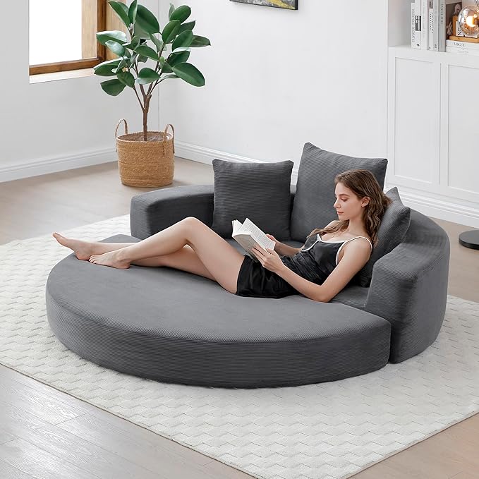 KEIKI 67 Corduroy Convertible Circular Floor Sofa BedMulti-Functional Adjustable Futon Couch for Living Room Bedroom OfficeNo Assembly