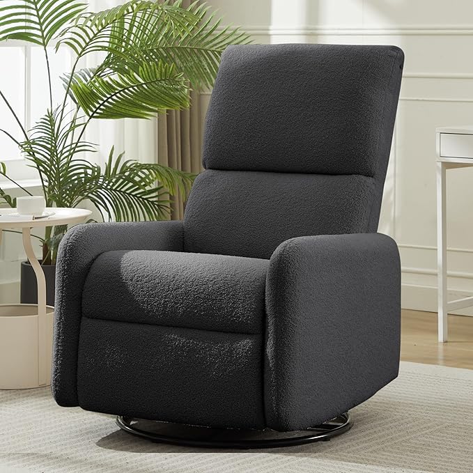 360° Rocking Chair Nursery Rocker Chair with Side Pockets Glider Nursing Chair with Steel Structure Base Small Chair for Small Spaces Sherpa Swivel Accent Chairs for Living Room Nursing