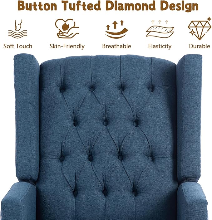 Wingback Recliner Chairs with Foldable Side Table&ampUSB Charging PortsMid Century Accent Single Sofa Small Recliner ChairModern Comfy Pushback Reclining Chair for Living Room (Polyester Blue)