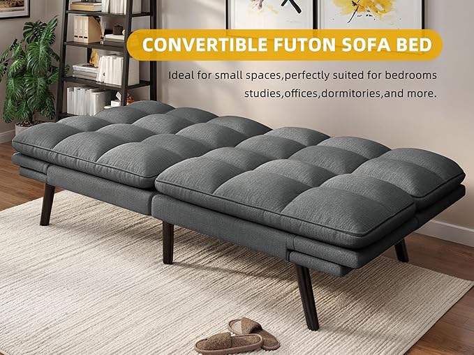 YITAHOME Convertible Futon Sofa Bed 70 Folding Futon Set for Living Room Home Office Aprtment Modern Futon Couch with Adjustable Backrest &amp Armrests Recliner Lounge Loveseat Sofa