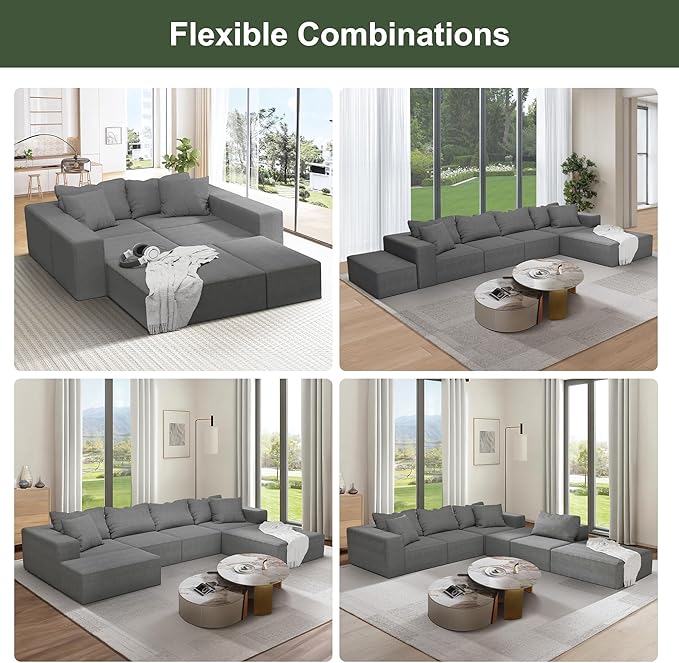 132 Modular Sectional Sofa Cloud Couch Sectional Modern Chenille Upholstered L-Shaped Sofa Set with 6 Pillows Deep Seat Comfy Couch for Living Room Free Combination No Assembly Required (Grey)