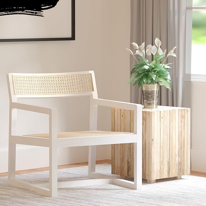 Safavieh Home Lula White and Natural Cane Accent Chair