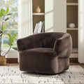 Christopher Knight Home Manie Plush Fabric 360° Swivel Accent Chair Solid Wood Living Room Swivel Barrel Chair Rotating Single Lounge Sofa Comfy Reading Armchair Dark Brown