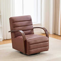 KEIKI 30.3 Upholstered Swivel Accent Chair with Solid Wood Armrests Comfy PU Lounge Single Sofa Chair 360° Swivel Armchair Sofa Chairs for Living Room Bedroom Office Brown