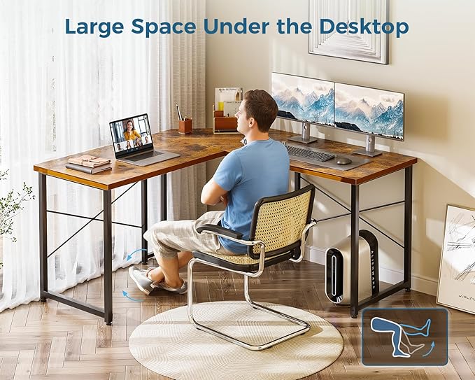 ODK 51 Inch L Shaped Gaming Desk Computer Desk Table for Home Office Sturdy Writing Workstation Vintage