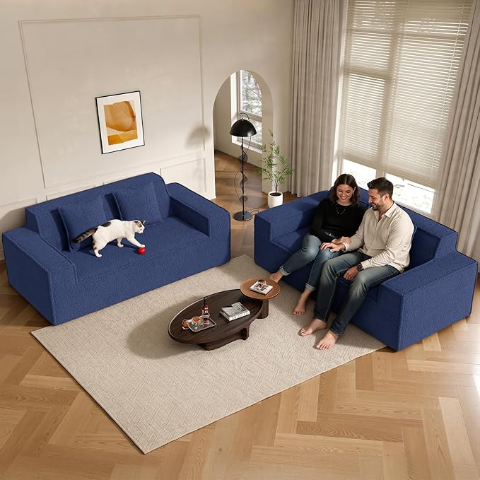 75'' Cloud Loveseat Sofa No Assembly Required Comfy Deep Seat Teddy Couches 1 pcs for Living Room Bedroom Apartment(Teddy Fabric-Blue)