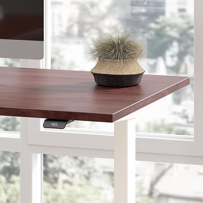 Bush Business Furniture 72-inch Height Adjustable L Shaped Standing Desk Electric Sit-Stand Corner Computer Table Ergonomic Office Move 60 Series Hansen Cherry with White Base