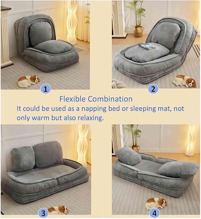 Lazy Sofa Couch 5 Adjustable Position Floor Sofa Fits with 2 Pillows Folding Tatami Lazy Bed Suit to Put in Bedroom Living Room (Gray)