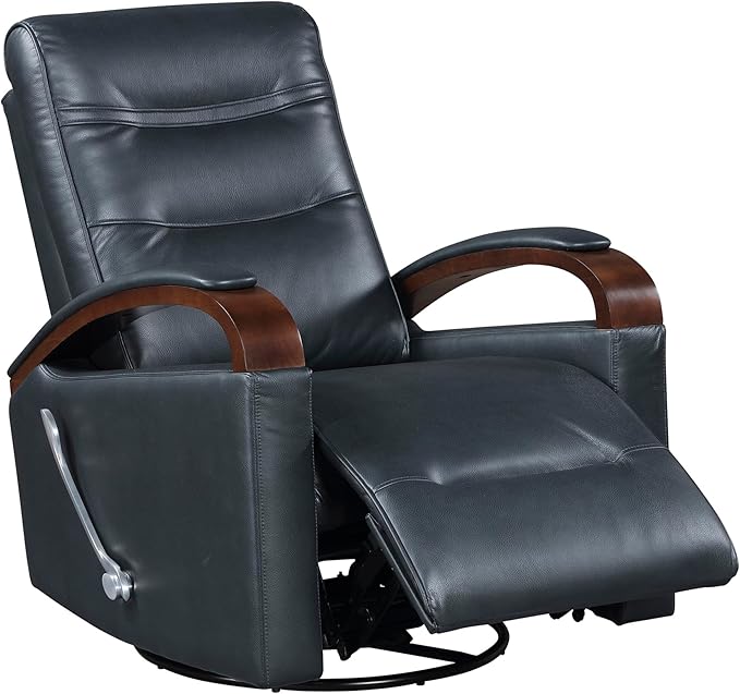 Lexicon 360 Degree Swivel Glider Reclining Chair Breathable Faux Leather Manual Recliner Comfy Nursery Glider Recliner Swivel Reclining Chair for Living Room/Office/Bedroom/Apartment Dark Blue