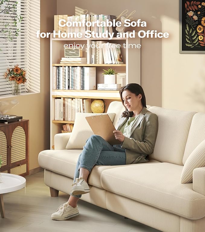 87in Corduroy Couch Kidirect Sofa No Tool Assembly Comfy Couches for Living Room 21in Deeper Seats Corduroy Sofas for Living Room with 2 Pillows Oversized Loveseat Sofa Boho Love Seat Beige Couch