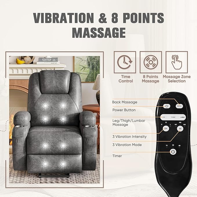 Flamaker Power Lift Recliner Chair Electric Lift Recliner for Elderly Power Lift Recliner Chair with Cup Holders Side Pockets for Living Room (Leathaire Light Black)
