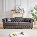 Modern Chesterfield Sofa Couch 85.5-inch Faux Leather 3-Seater Sofa with Rolled Arms and Tufted Button for Living Room Office Grey