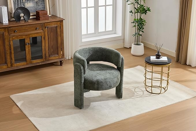 GDFStudio 30 Modern Accent Chair Upgrade Leisure Boucle Upholstered Armchair with Curved Arms and Waist Pillow Comfy Single Sofa Chair for Living Room Bedroom Office Apartment Antique Green